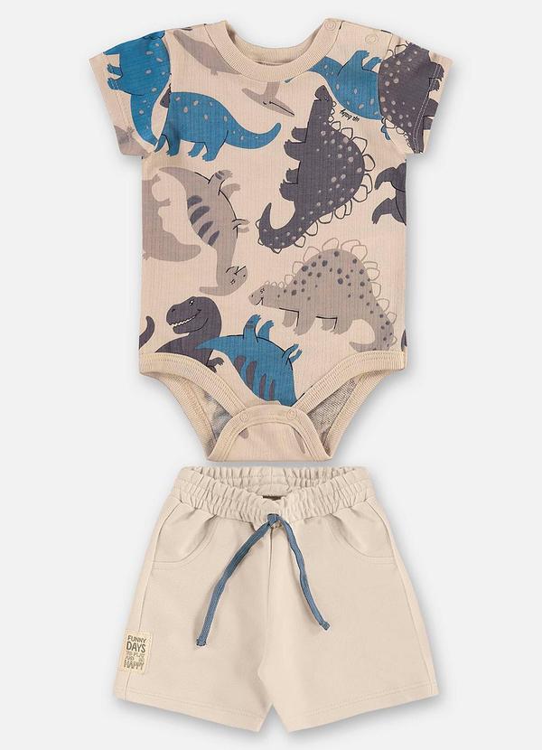 Conjunto Body e Bermuda Bebê Menino Bege