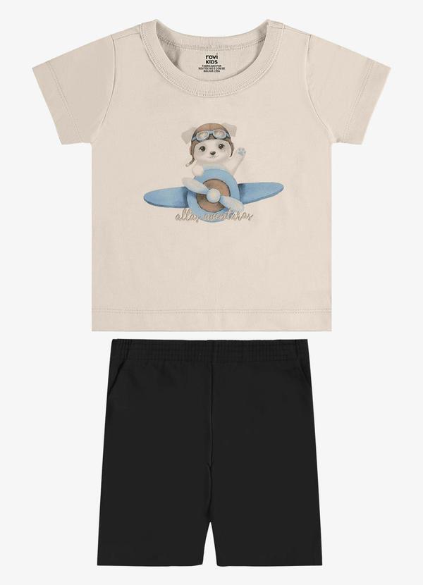 Conjunto Camiseta com Bermuda Infantil Bege