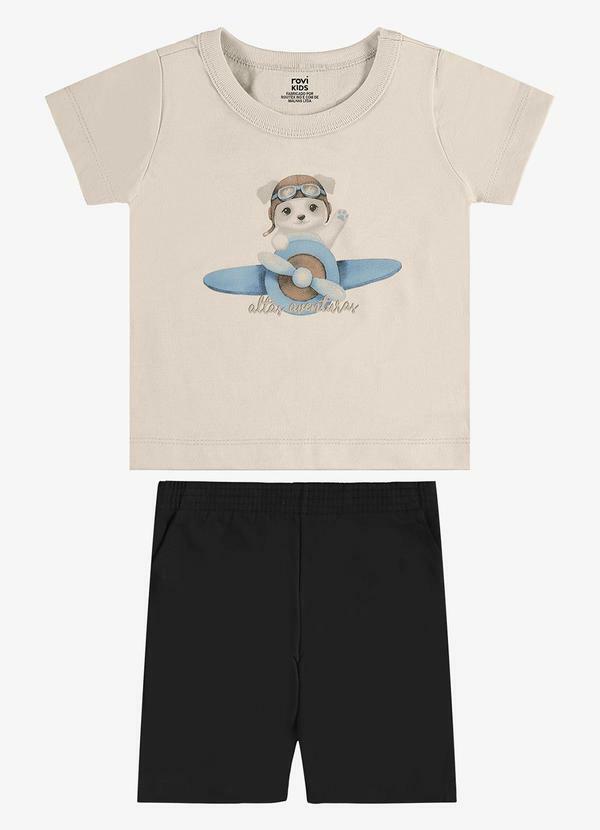 Conjunto Camiseta com Bermuda Infantil Bege