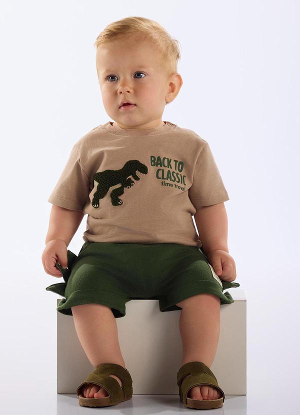 Conjunto Camiseta e Bermuda Bebê Bege