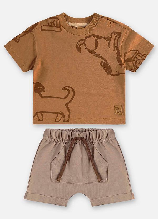 Conjunto Camiseta e Bermuda Bebê Marrom