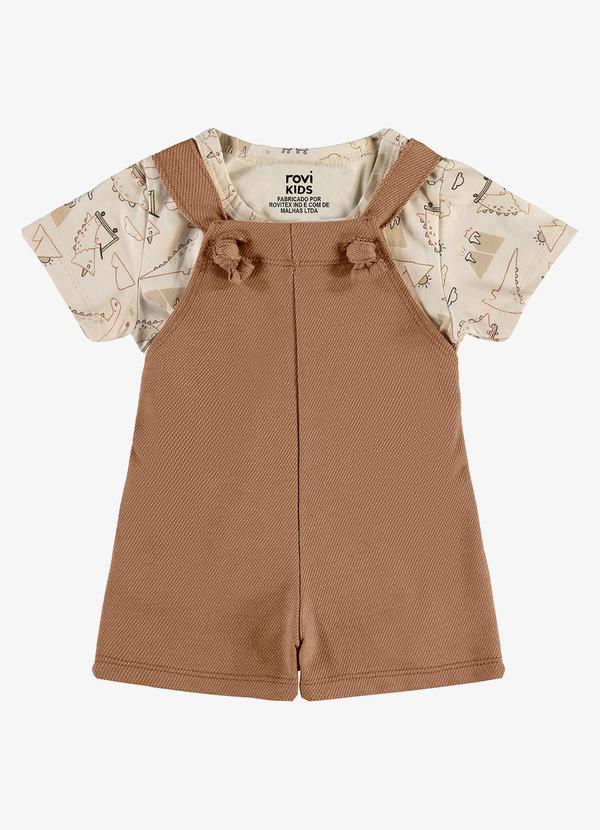 Conjunto Camiseta e Jardineira Infantil Bege