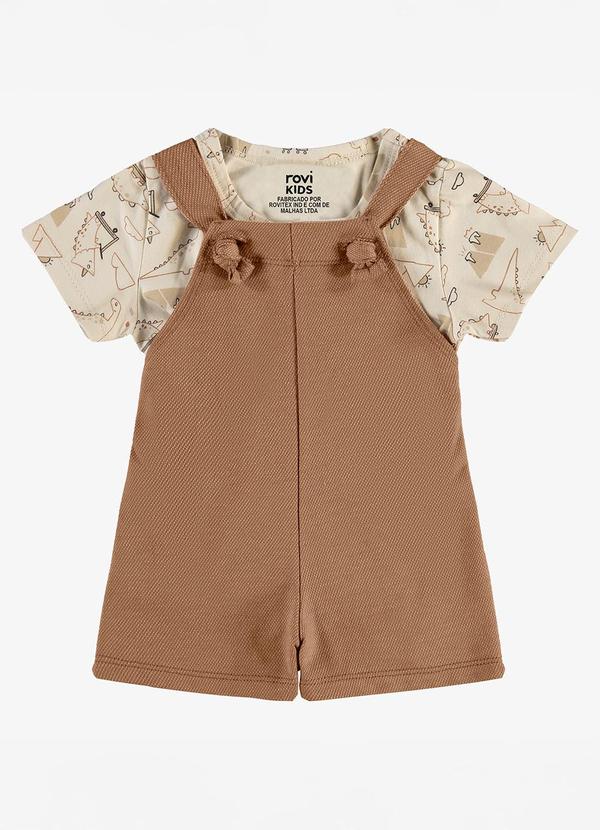 Conjunto Camiseta e Jardineira Infantil Bege