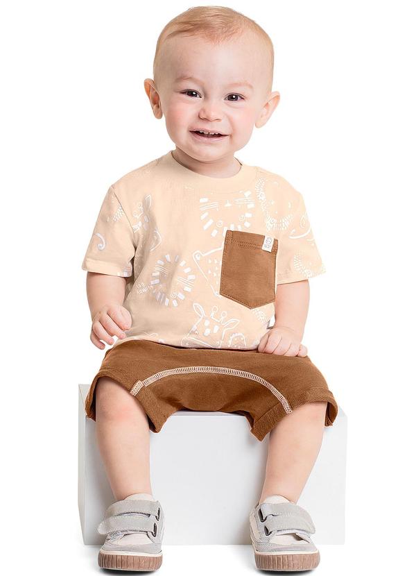 Vista 2 Conjunto Camiseta e Short para Bebê Bege Quimby Quimby