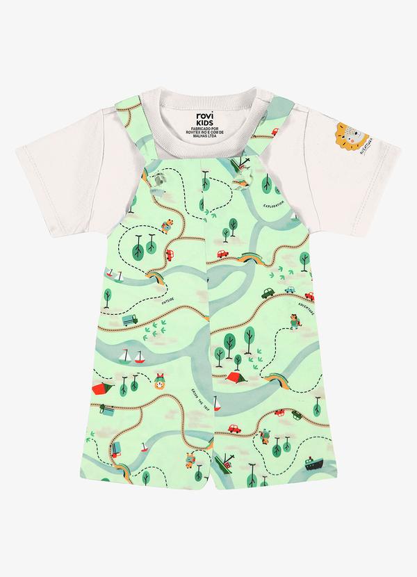 Conjunto Infantil Camiseta e Jardineira Bege