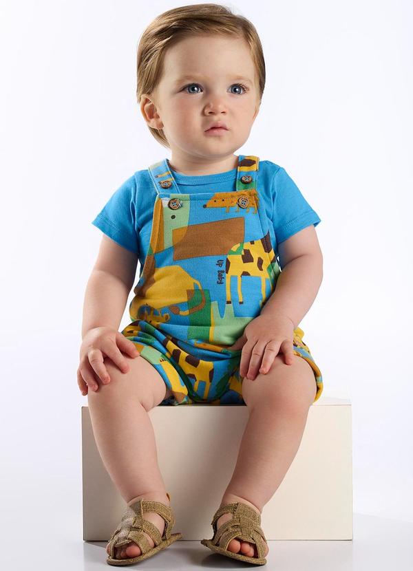 Vista 2 Conjunto Jardineira e Body Bebê Azul Up Baby Up Baby