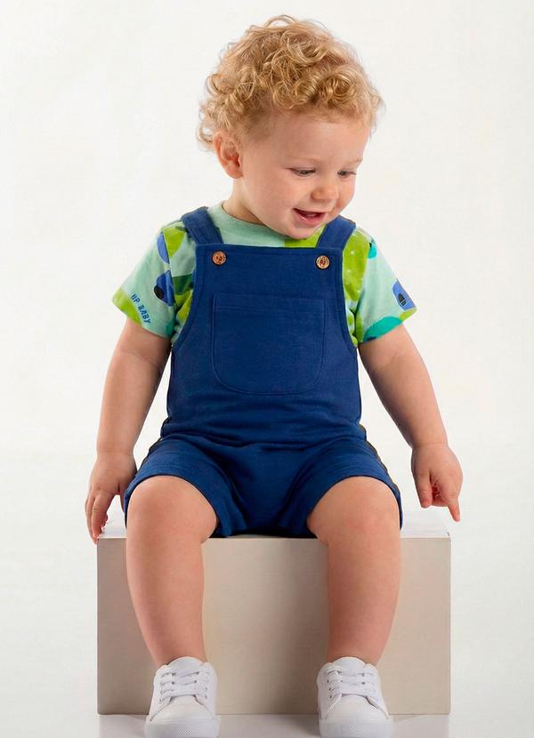 Vista 2 Conjunto Jardineira e Body Bebê Verde Up Baby Up Baby