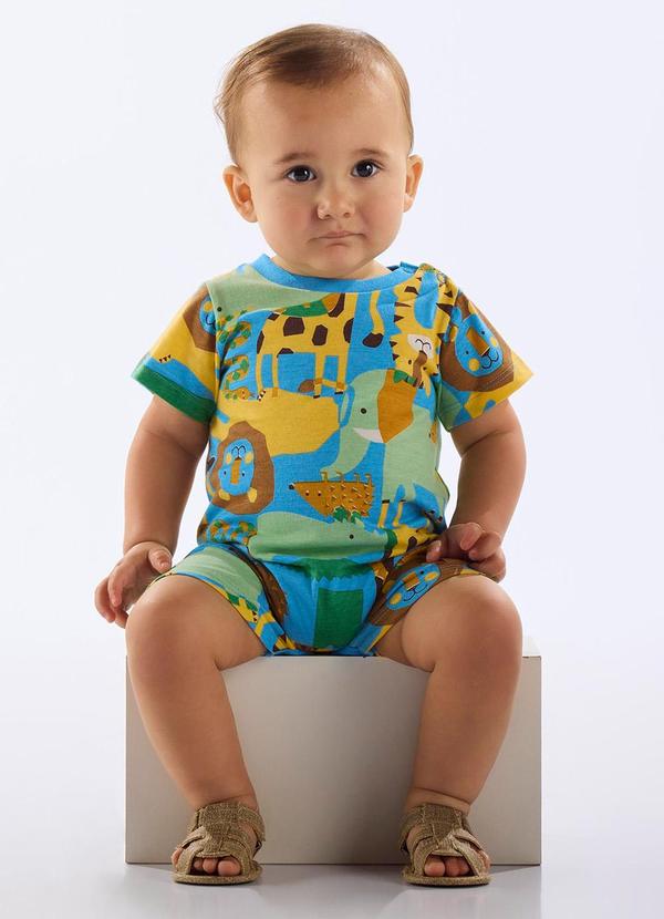 Macaquinho Estampado Bebê Menino Azul