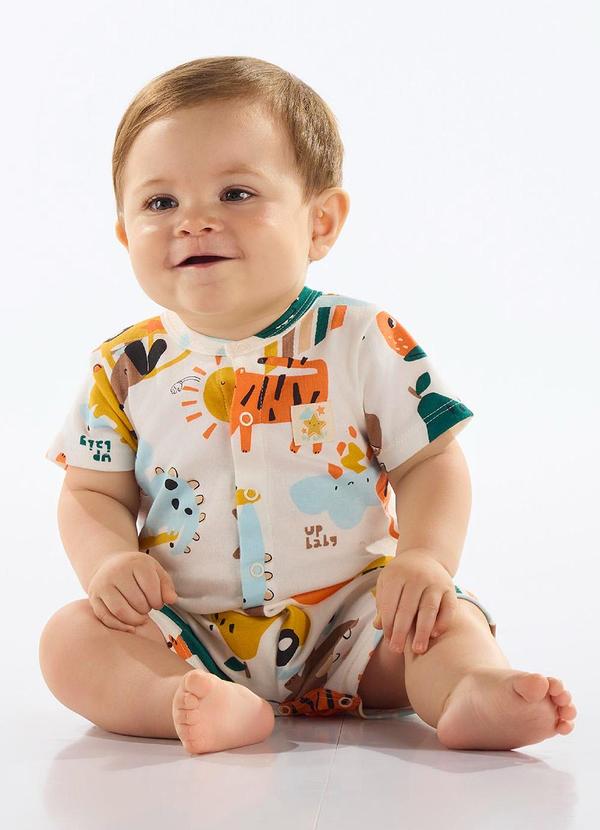 Macaquinho Estampado Bebê Menino Bege