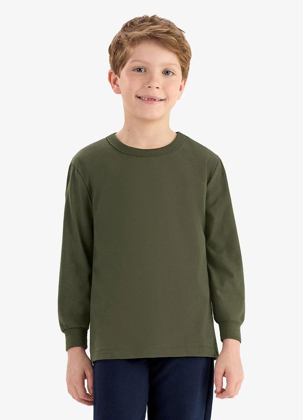 Camiseta Manga Longa Básica Meia Malha Verde