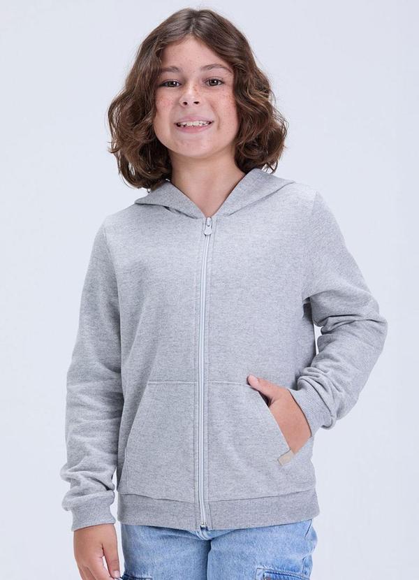 Jaqueta de Moletom Liso com Capuz Mescla