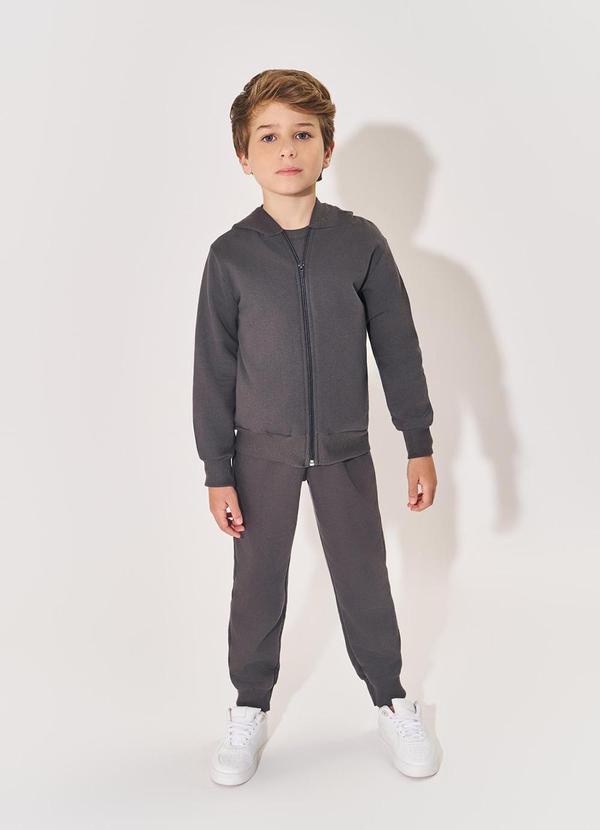 Jaqueta Felpada com Capuz Infantil Menino Cinza