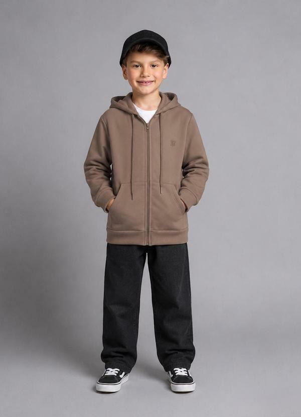 Jaqueta Infantil com Capuz Moletom Marrom