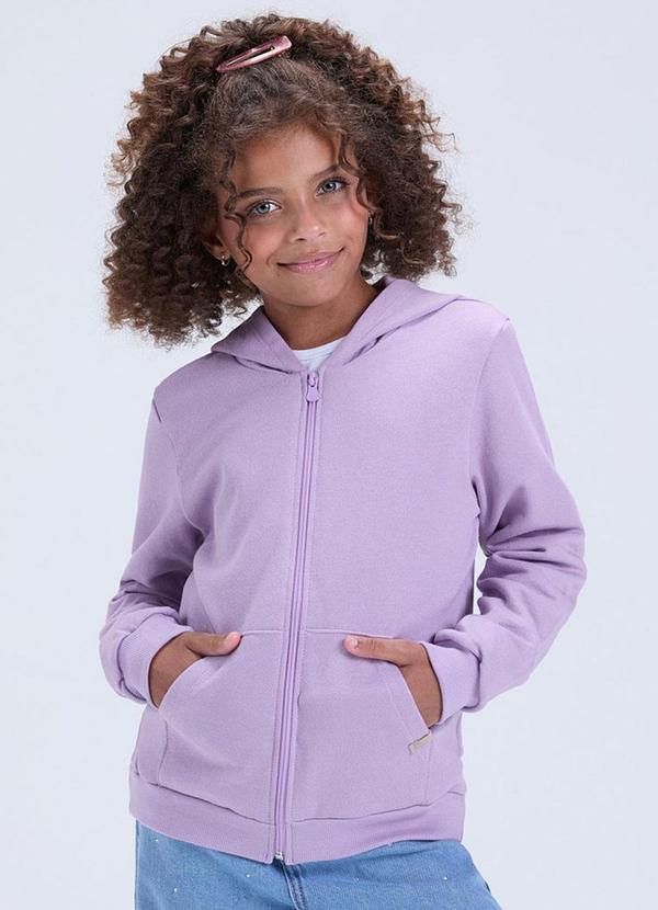 Jaqueta Infantil de Moletom Liso com Capuz Lilás