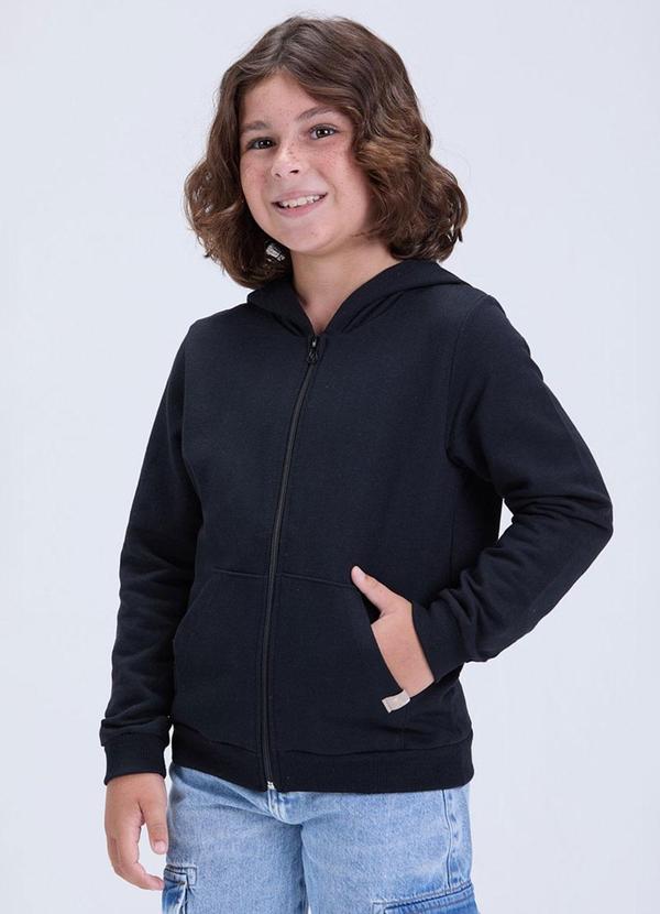 Jaqueta Infantil de Moletom Liso com Capuz Preto