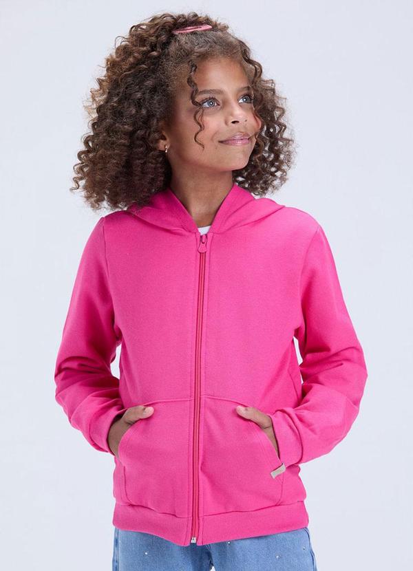Jaqueta Infantil de Moletom Liso com Capuz Rosa