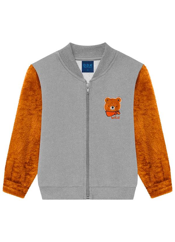 Vista 2 Jaqueta Infantil em Moletom com Pelo Cinza Ddk Ddk