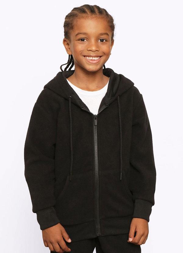 Jaqueta Infantil Fleece com Capuz Preta
