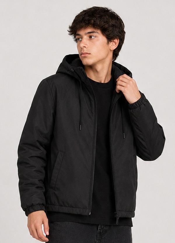 Jaqueta Juvenil Masculina com Capuz Preto
