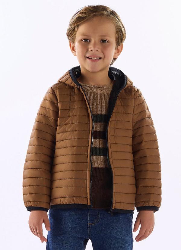 Jaqueta Puffa Infantil Dupla Face Marrom