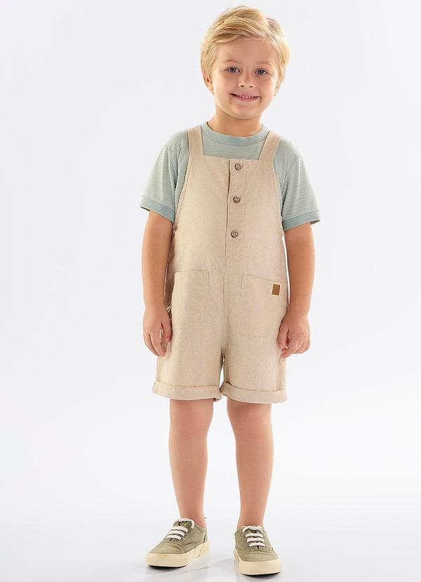 Vista 2 Jardineira Infantil em Linho Elastano Bege Up Baby Up Baby