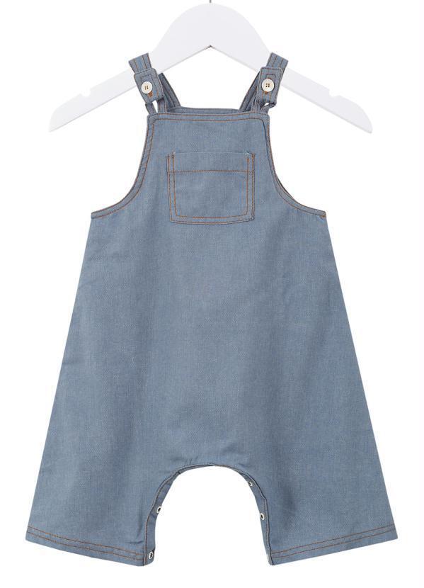 Vista 2 Jardineira Jeans Bebê Azul Bento Bento
