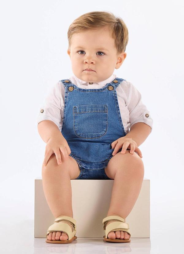 Vista 2 Jardineira Jeans para Bebê Menino Up Baby Azul Up Baby