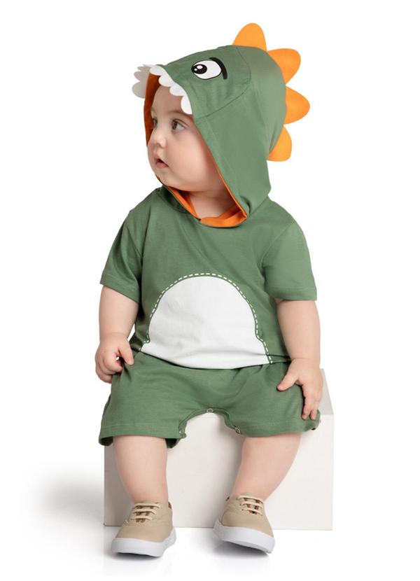 Macacão Bebê Dino Baby Meia Malha Penteada Verde