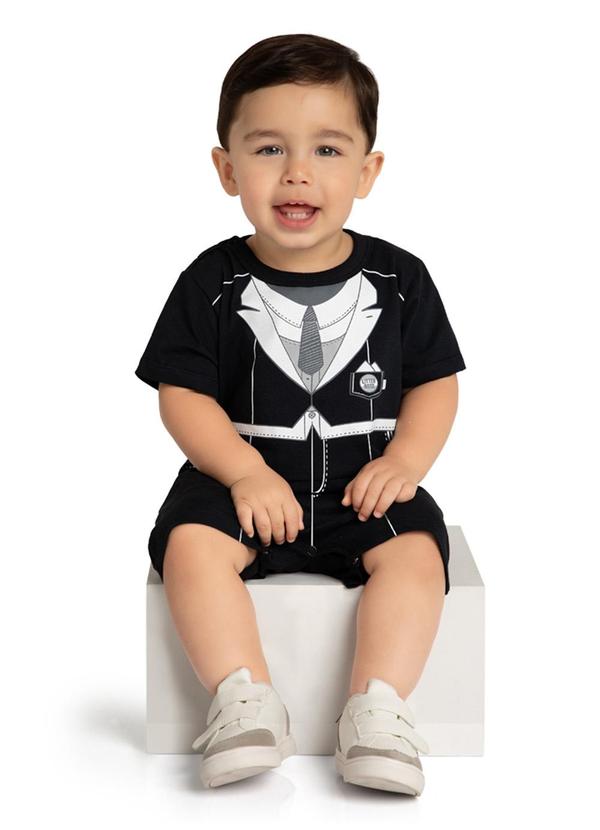 Macacão Bebê Terninho Meia Malha Penteada Preto