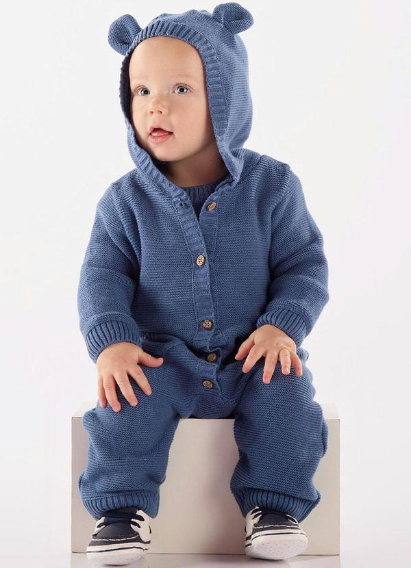 Vista 2 Macacão Bebê Unissex em Tricot Azul Up Baby Up Baby