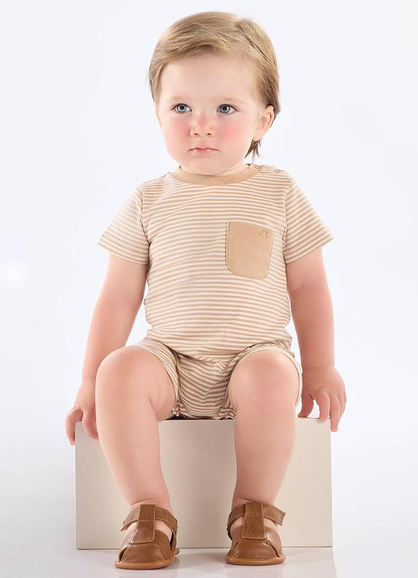 Macaquinho em Cotton para Bebê Menino Bege