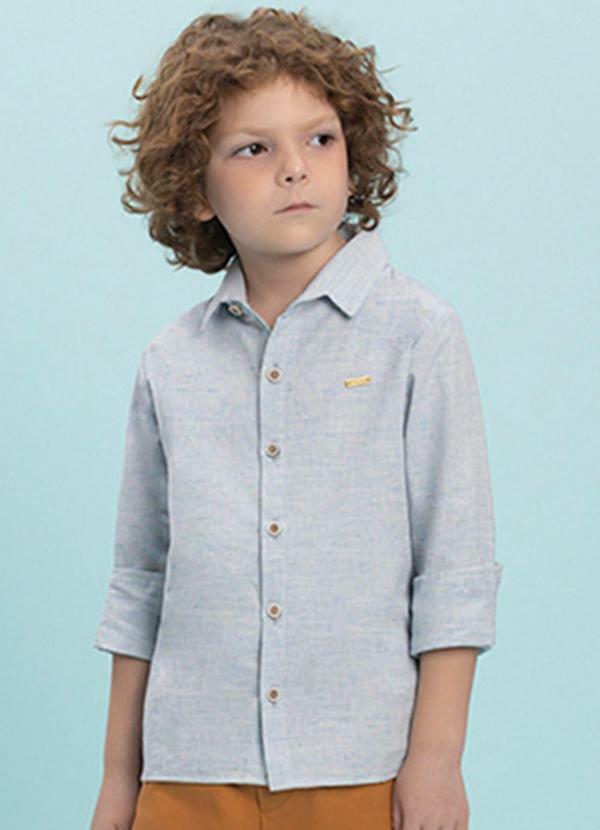 Vista 2 Camisa Menino em Sarja Capri Chambray Azul Ioluig Ioluig