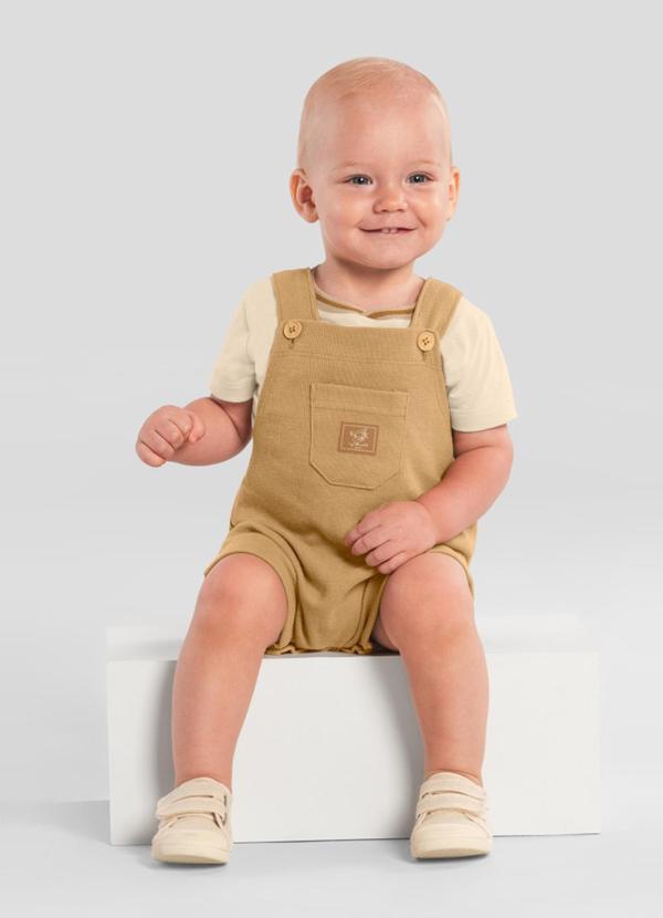 Vista 2 Conjunto Bebê Menino com Jardineira Bege Brandili Mundi Brandili Mundi
