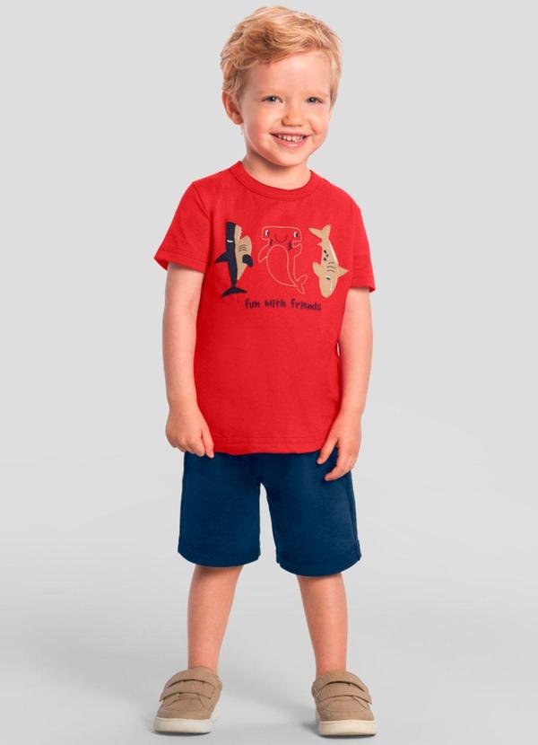 Vista 2 Conjunto Infantil Menino Tubarão Vermelho Brandili Brandili