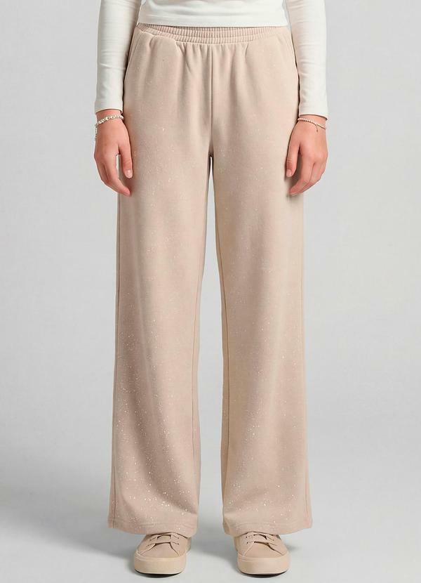 Calça Wide Leg Juvenil em Moletom Bege