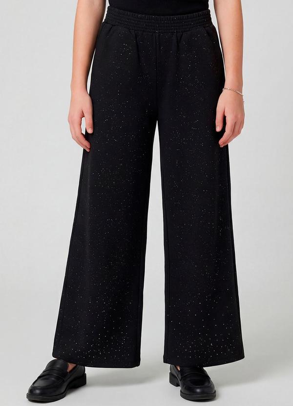 Calça Wide Leg Juvenil em Moletom Preto