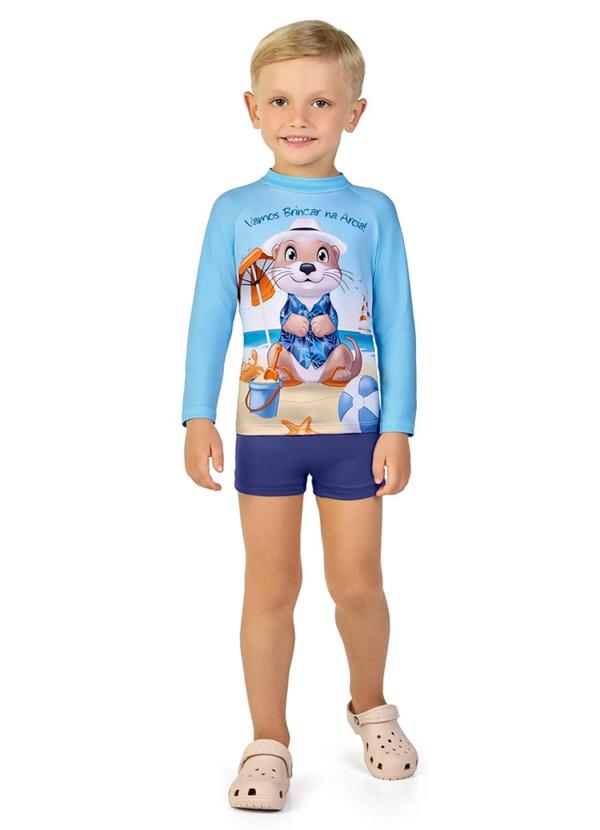 Conjunto Camiseta e Sunga Proteção Uv Azul