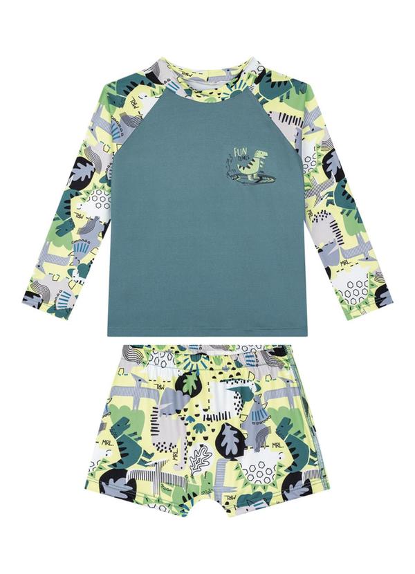 Vista 2 Conjunto Camiseta e Sunga Proteção Uv Verde Marlan Marlan