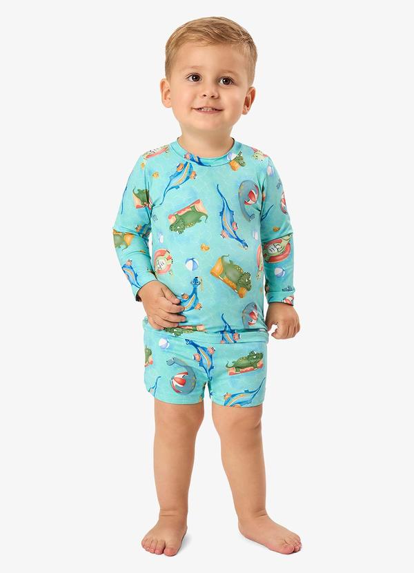 Conjunto Camiseta Manga Longa e Sunga Uv Azul