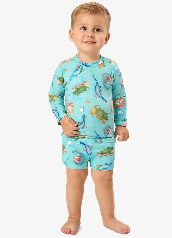 Conjunto Camiseta Manga Longa e Sunga Uv Azul