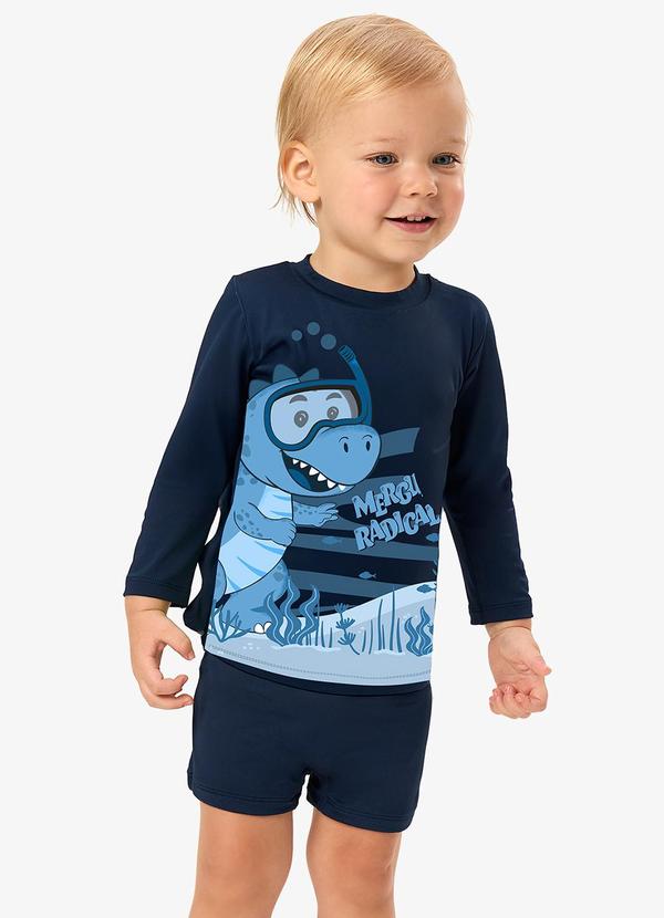 Conjunto Camiseta Manga Longa e Sunga Uv Azul