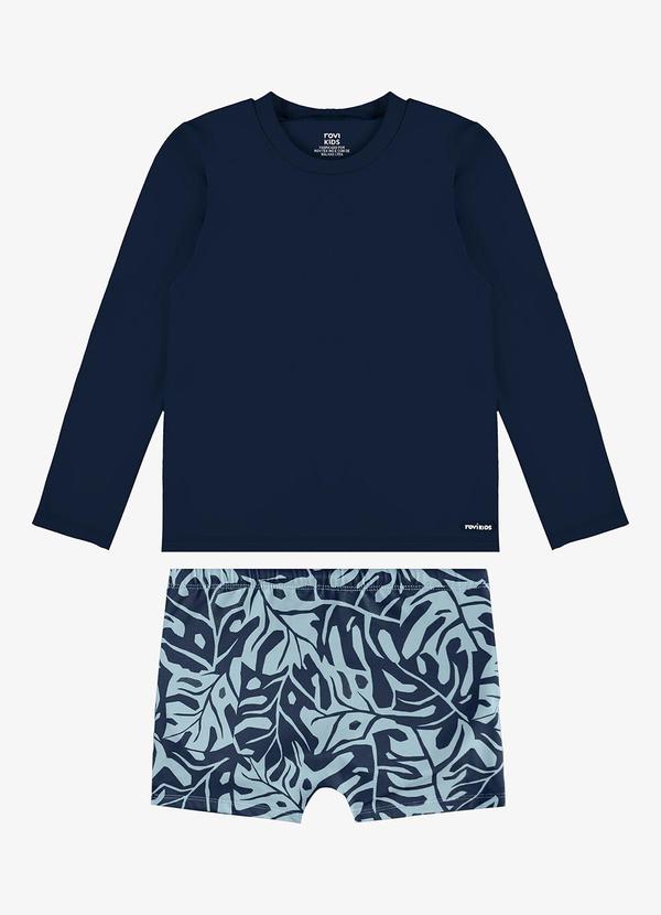 Conjunto Camiseta Manga Longa e Sunga Uv Azul