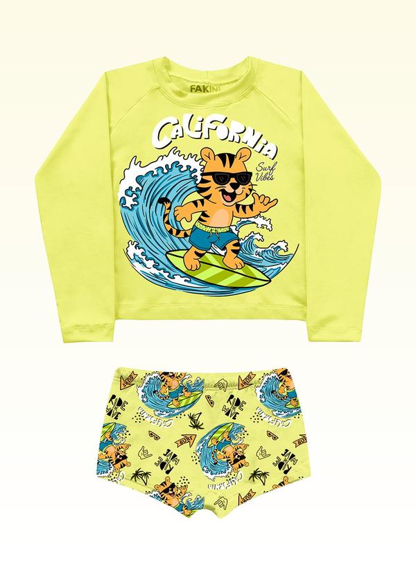 Conjunto Camiseta/Sunga Moda Praia Amarelo