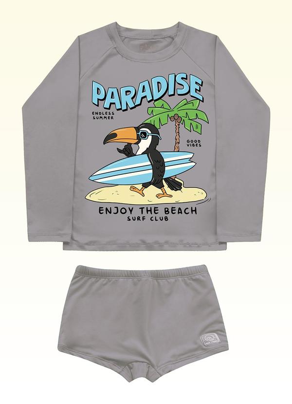 Conjunto Camiseta/Sunga Moda Praia Bege