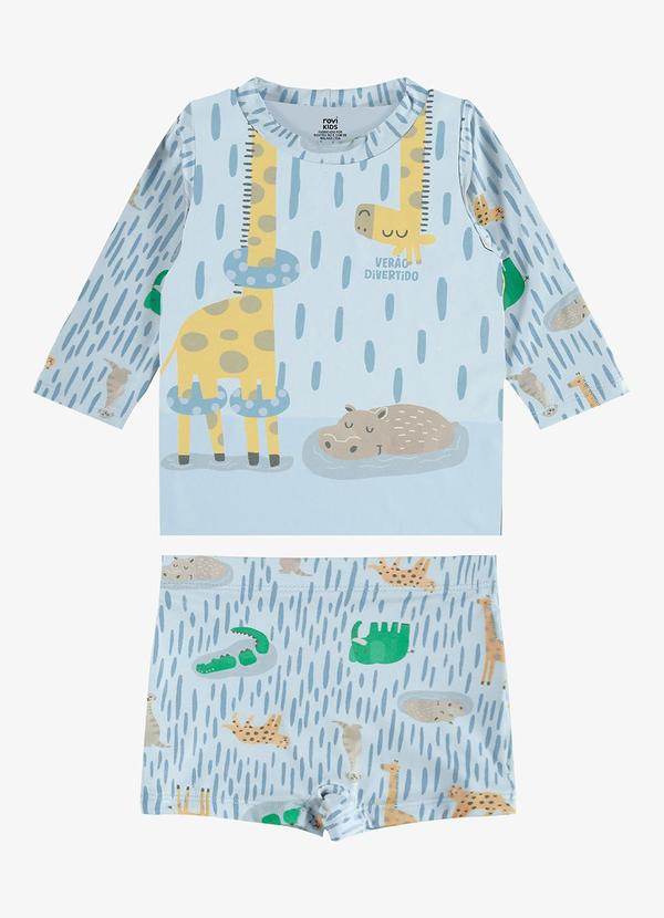 Conjunto Manga Longa e Sunga Proteção Uv Azul