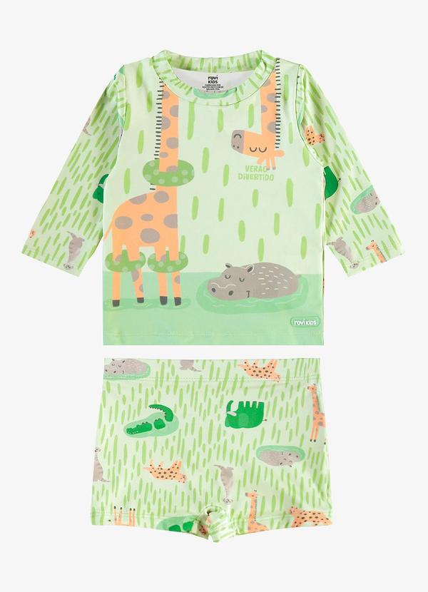 Conjunto Manga Longa e Sunga Proteção Uv Verde