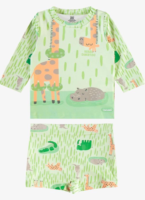 Conjunto Manga Longa e Sunga Proteção Uv Verde