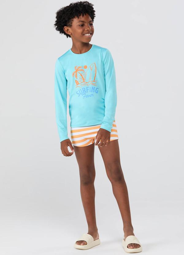 Conjunto Praia Uv50+ Surf Listrado Azul Claro