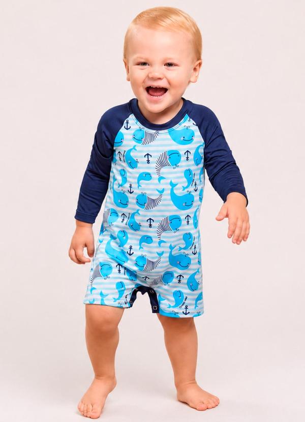 Macacão Praia Bebê Menino Uv50+ Raglan Estampa Bal