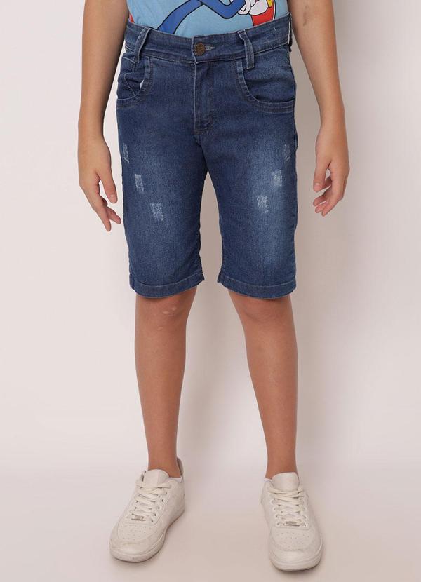 Bermuda Jeans Juvenil com Puídos Azul